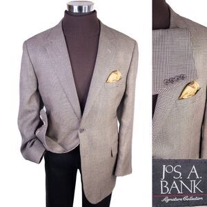 Jos A Bank SILK/CAMELHAIR Plaid Sport Coat Jacket Blazer Biege Sz 46R Two Button